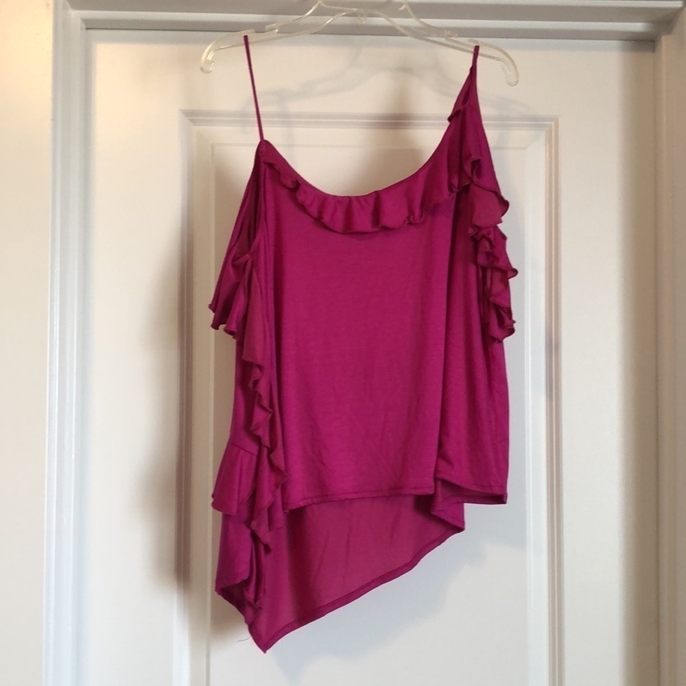 Anthropologie Womens Asymmetrical ruffle cami Sz M Pink Tank Top Feminine Girly - Picture 3 of 8